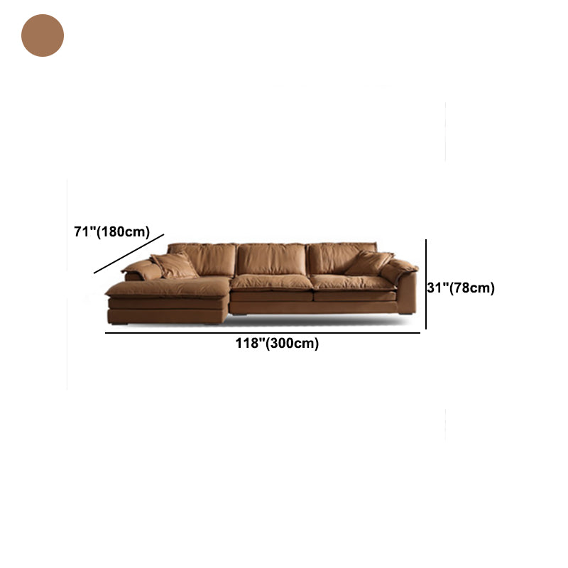 Brown Pillow Top Sofa & Chaise Faux Leather Loose Back Sofa - 30.7" H