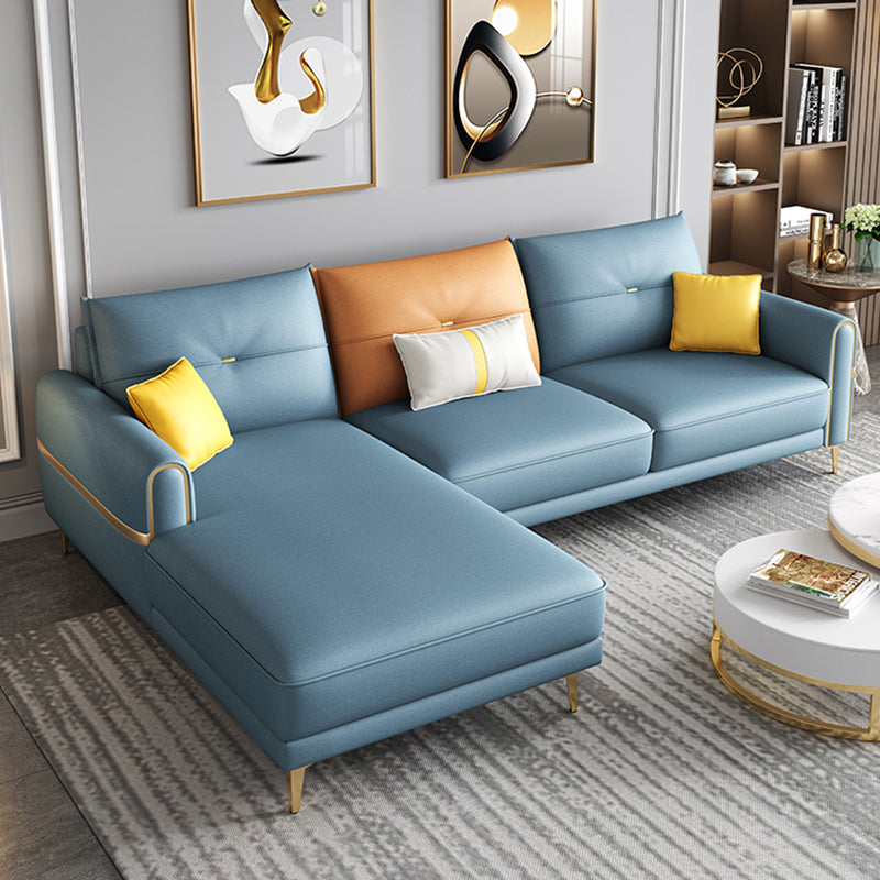 Modern Faux Leather Sofa with Bolster Pillows for Living Room