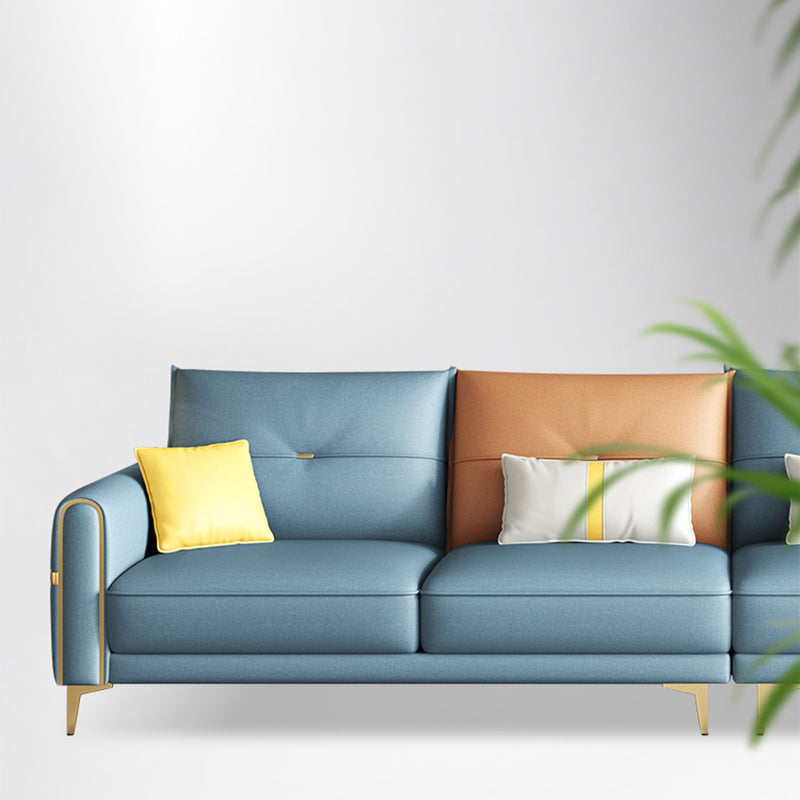 Modern Faux Leather Sofa with Bolster Pillows for Living Room