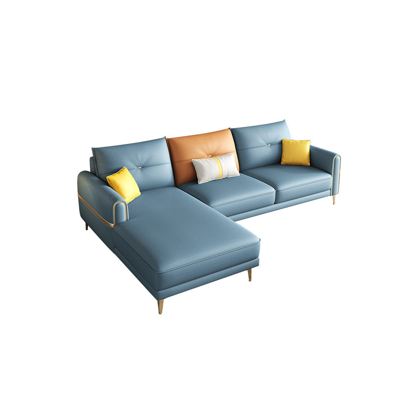 Modern Faux Leather Sofa with Bolster Pillows for Living Room