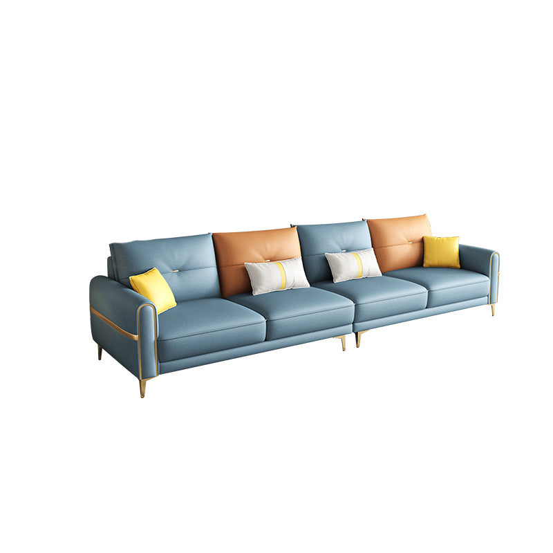 Modern Faux Leather Sofa with Bolster Pillows for Living Room