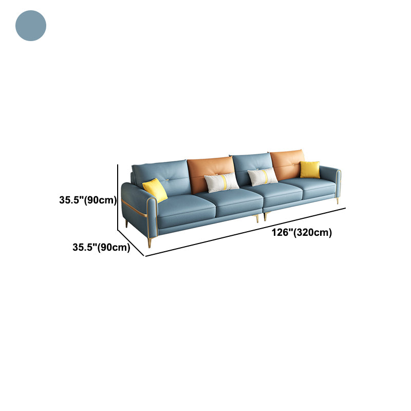 Modern Faux Leather Sofa with Bolster Pillows for Living Room