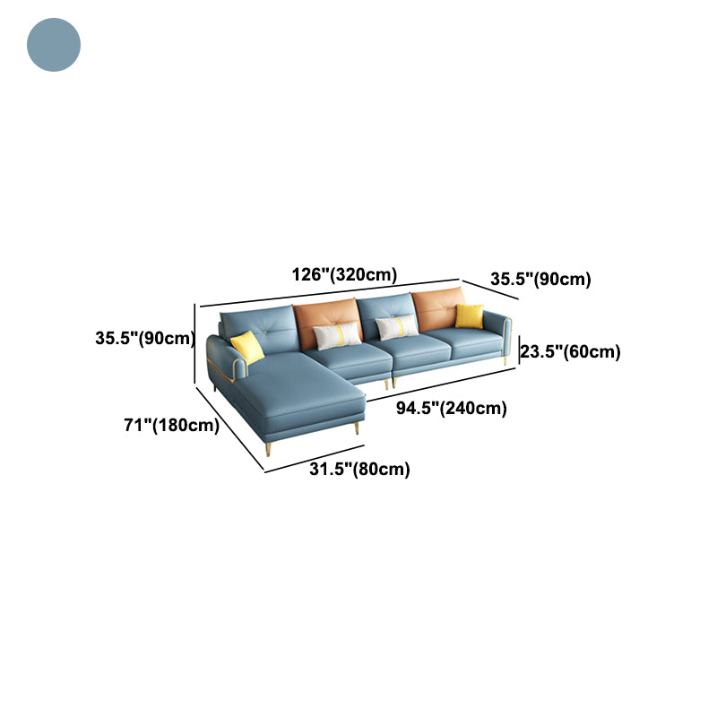Modern Faux Leather Sofa with Bolster Pillows for Living Room