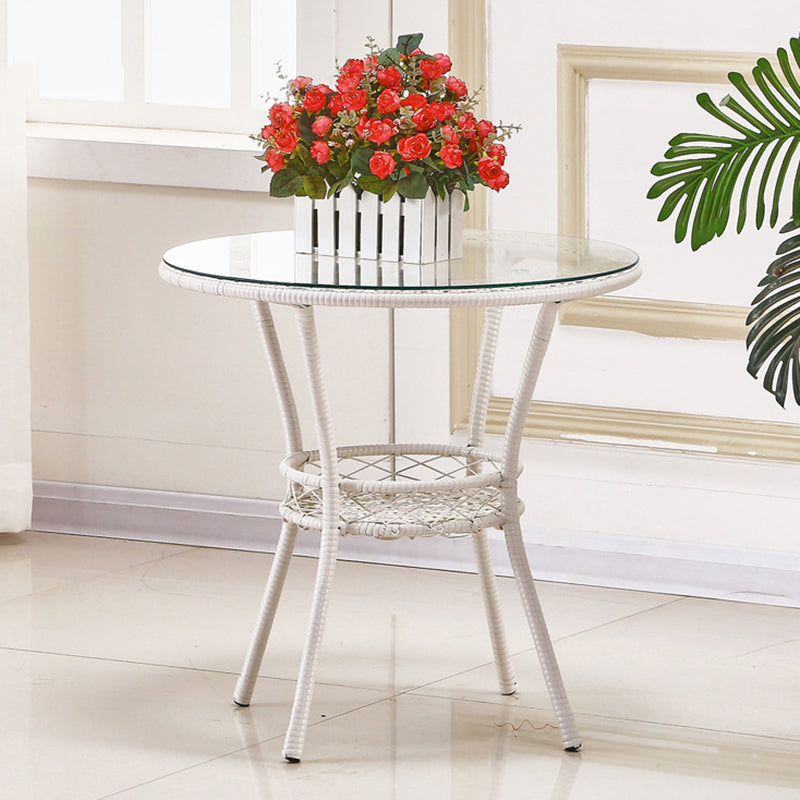 4 Legs Single Coffee Table Glass Modern with Shelf Cocktail Table