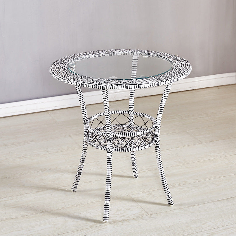 4 Legs Single Coffee Table Glass Modern with Shelf Cocktail Table