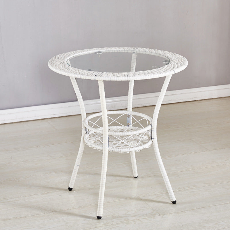 4 Legs Single Coffee Table Glass Modern with Shelf Cocktail Table