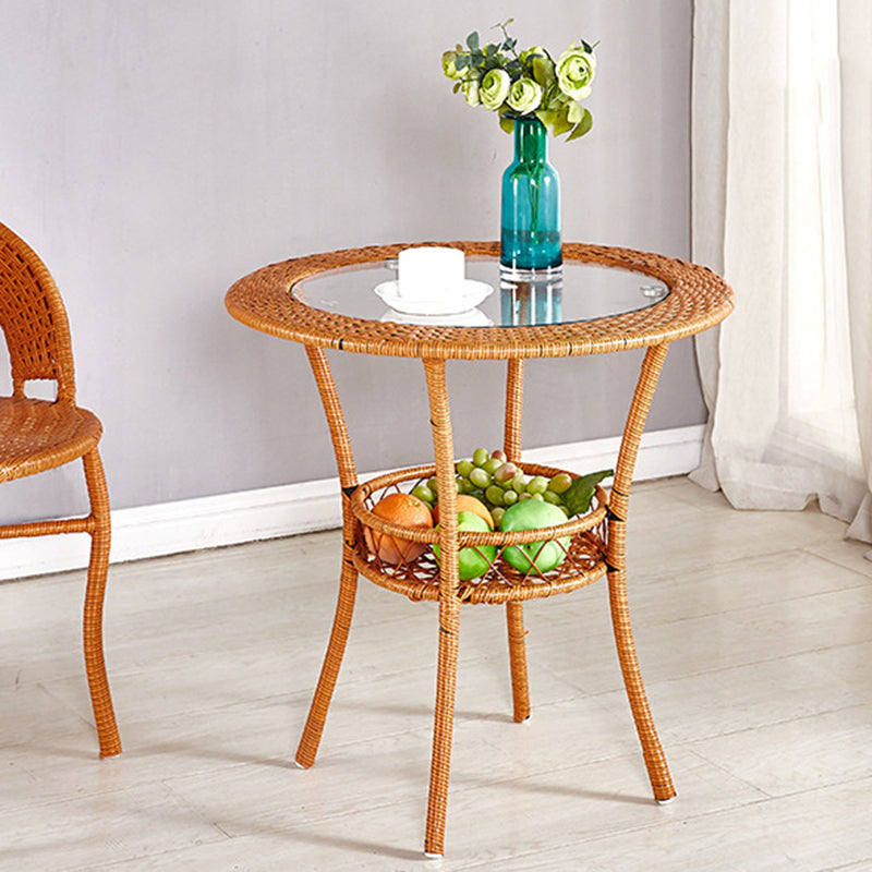 4 Legs Single Coffee Table Glass Modern with Shelf Cocktail Table