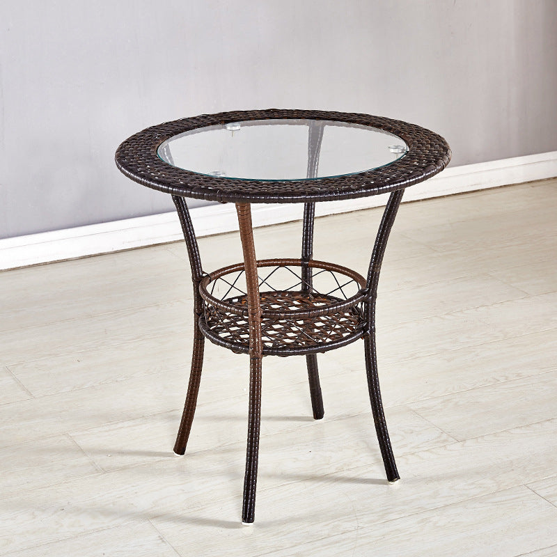 4 Legs Single Coffee Table Glass Modern with Shelf Cocktail Table