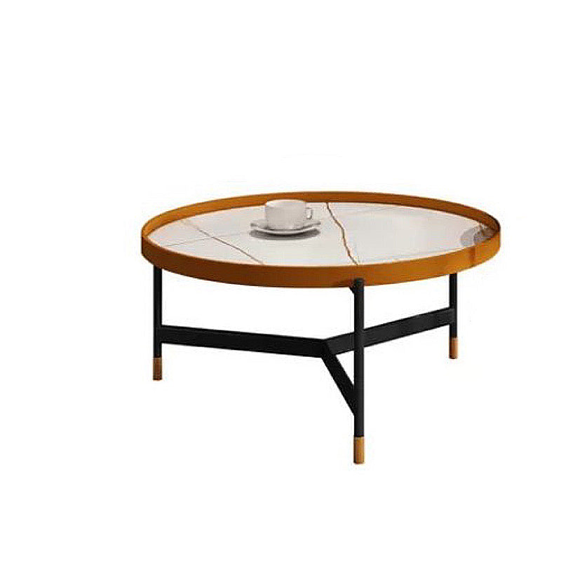 3 Legs Base Design Cocktail Table Rock Plate Desktop Round Coffee Table with Iron Base