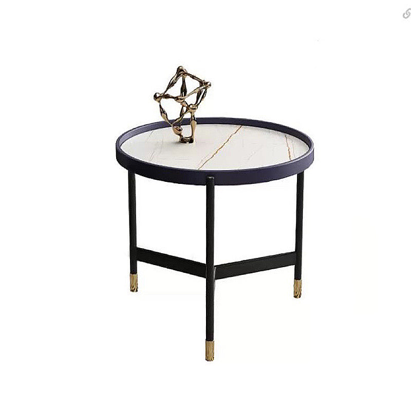 3 Legs Base Design Cocktail Table Rock Plate Desktop Round Coffee Table with Iron Base