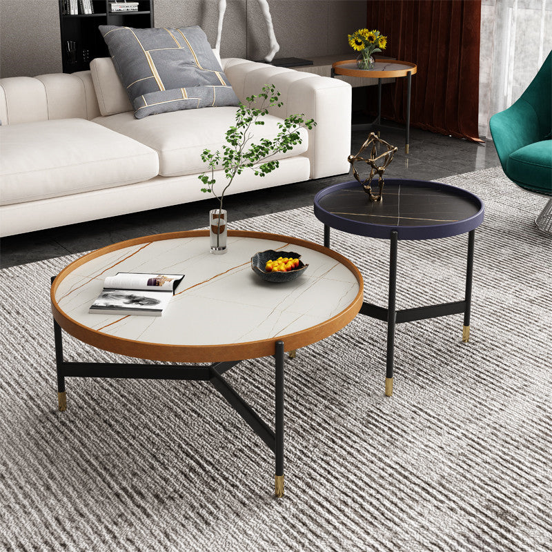 3 Legs Base Design Cocktail Table Rock Plate Desktop Round Coffee Table with Iron Base