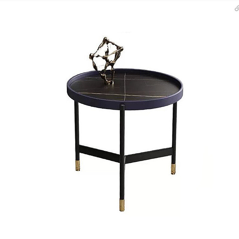 3 Legs Base Design Cocktail Table Rock Plate Desktop Round Coffee Table with Iron Base