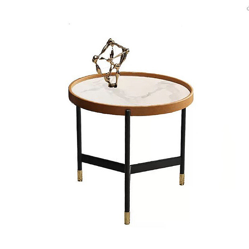 3 Legs Base Design Cocktail Table Rock Plate Desktop Round Coffee Table with Iron Base