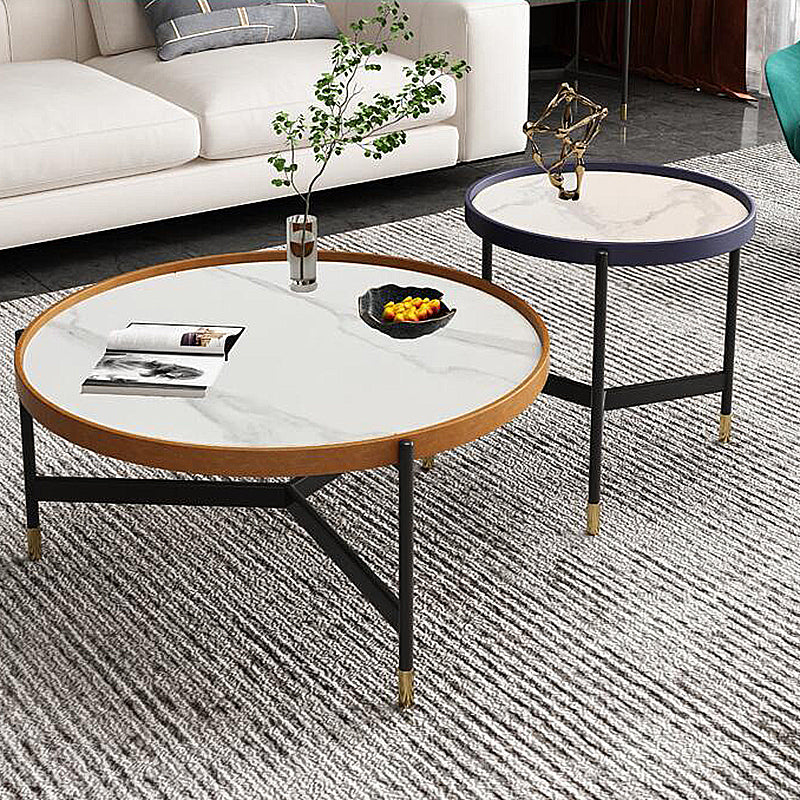 3 Legs Base Design Cocktail Table Rock Plate Desktop Round Coffee Table with Iron Base