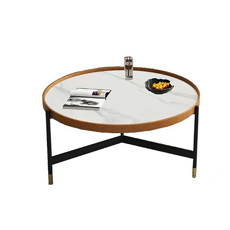 3 Legs Base Design Cocktail Table Rock Plate Desktop Round Coffee Table with Iron Base