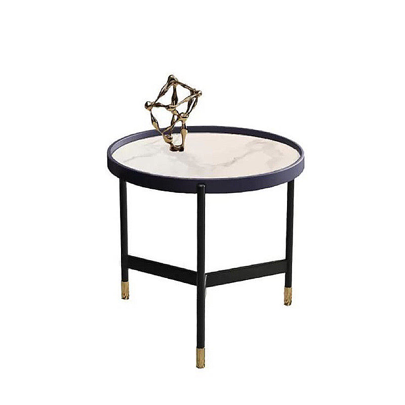 3 Legs Base Design Cocktail Table Rock Plate Desktop Round Coffee Table with Iron Base