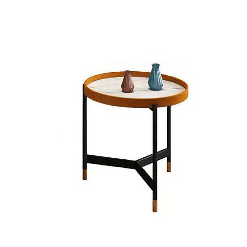 3 Legs Base Design Cocktail Table Rock Plate Desktop Round Coffee Table with Iron Base