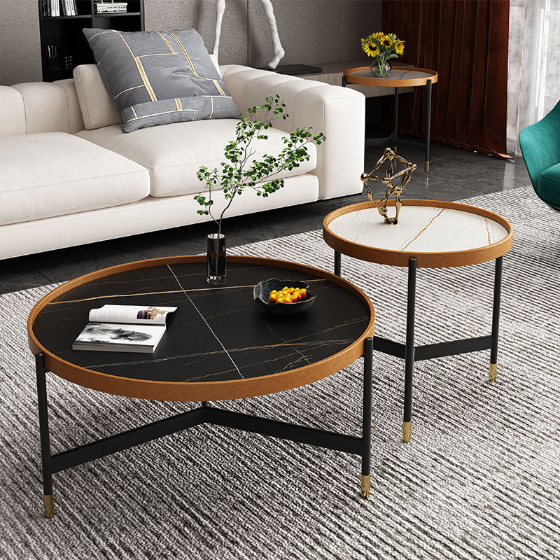 3 Legs Base Design Cocktail Table Rock Plate Desktop Round Coffee Table with Iron Base