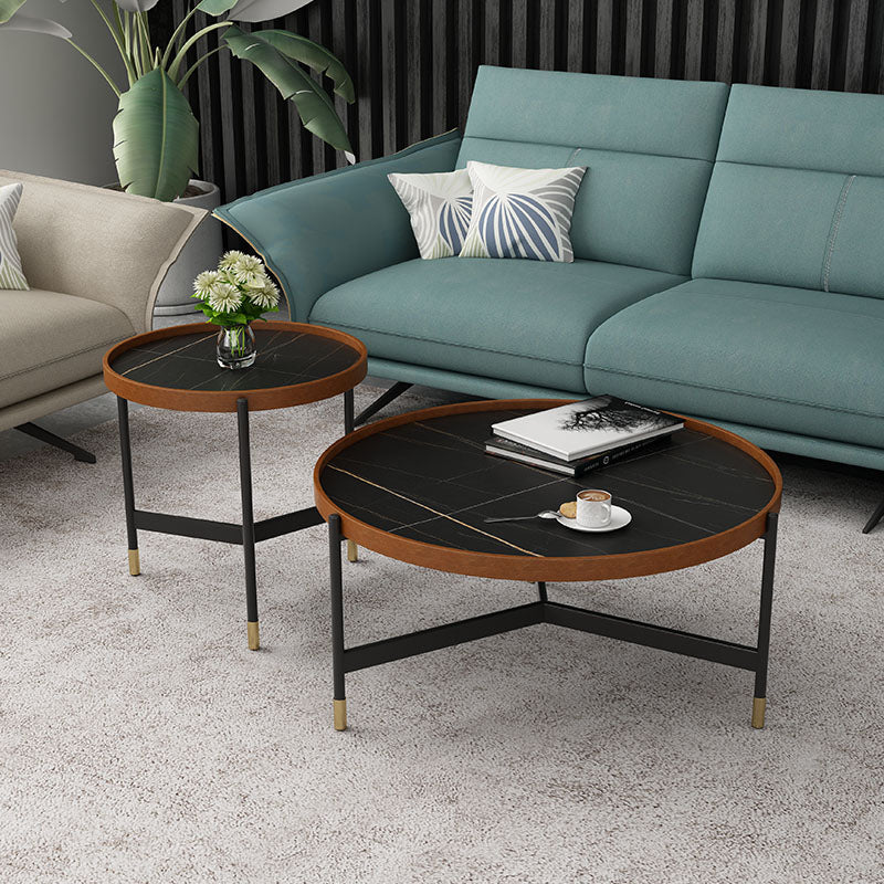 3 Legs Base Design Cocktail Table Rock Plate Desktop Round Coffee Table with Iron Base