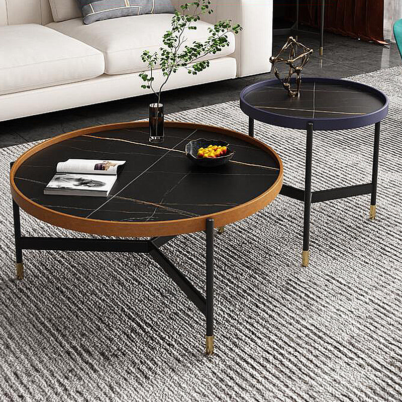 3 Legs Base Design Cocktail Table Rock Plate Desktop Round Coffee Table with Iron Base