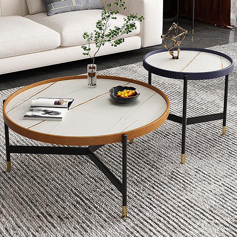 3 Legs Base Design Cocktail Table Rock Plate Desktop Round Coffee Table with Iron Base