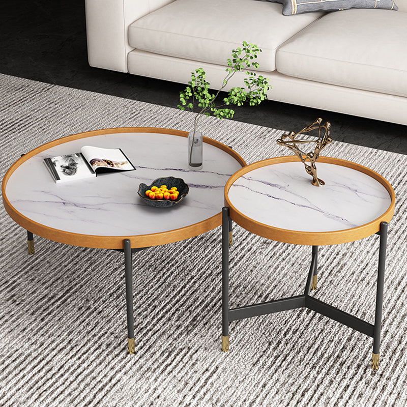 3 Legs Base Design Cocktail Table Rock Plate Desktop Round Coffee Table with Iron Base