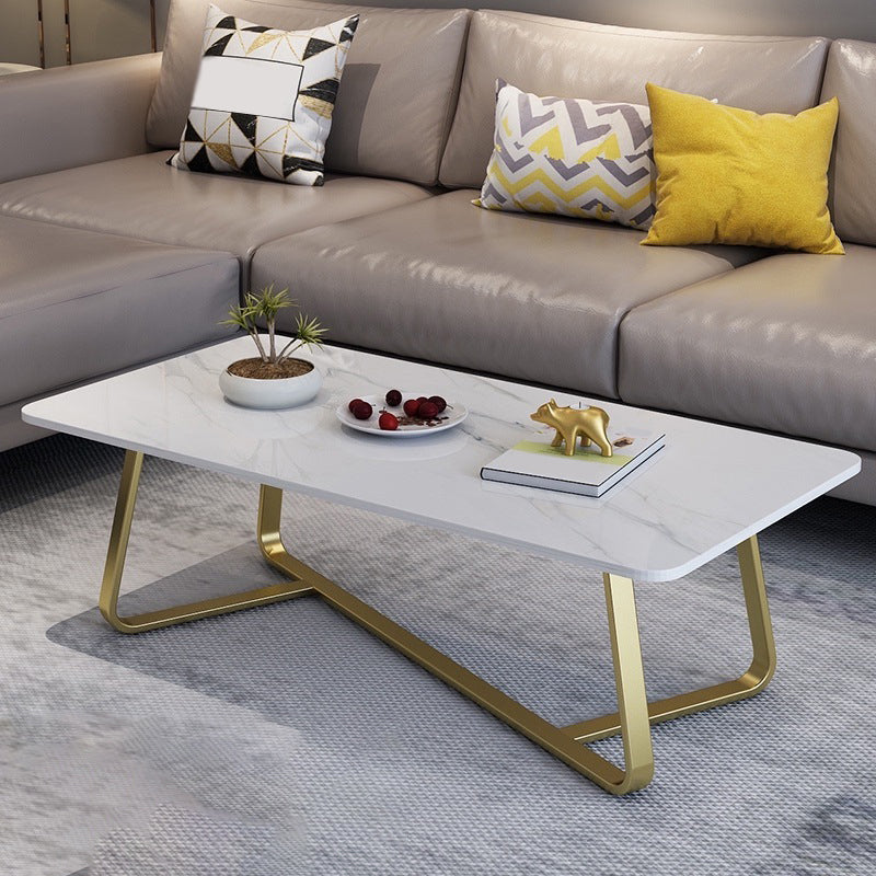 Modern Style Cocktail Table Slate Top Rectangular Coffee Table with Metal Base