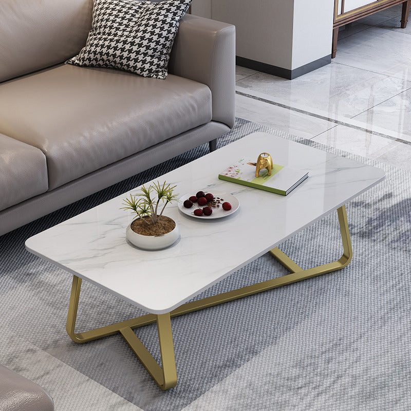 Modern Style Cocktail Table Slate Top Rectangular Coffee Table with Metal Base