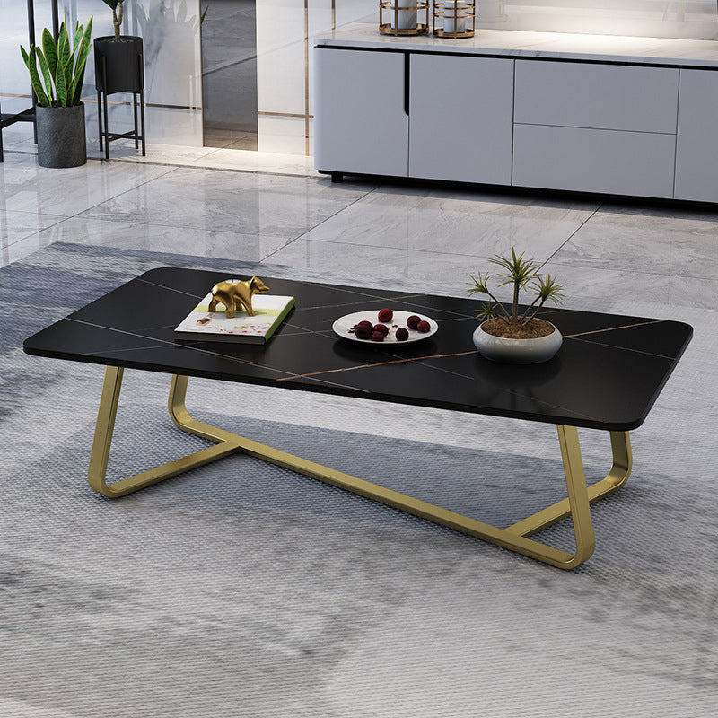 Modern Style Cocktail Table Slate Top Rectangular Coffee Table with Metal Base