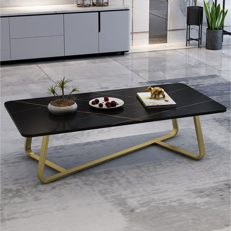 Modern Style Cocktail Table Slate Top Rectangular Coffee Table with Metal Base