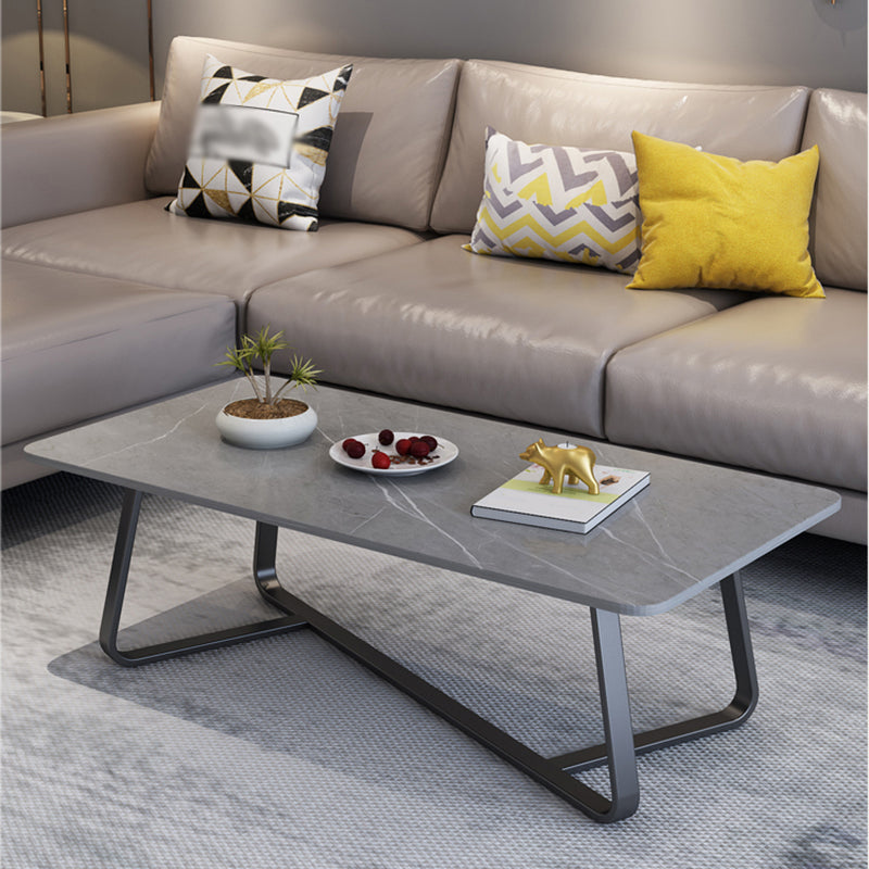 Modern Style Cocktail Table Slate Top Rectangular Coffee Table with Metal Base