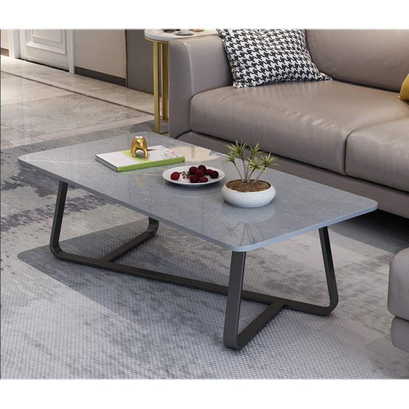 Modern Style Cocktail Table Slate Top Rectangular Coffee Table with Metal Base