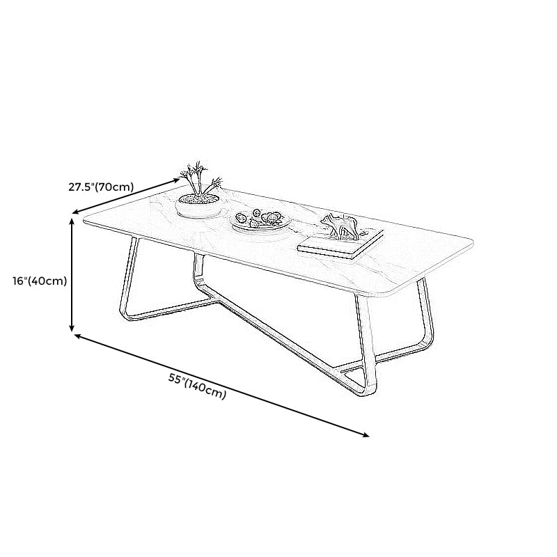 Modern Style Cocktail Table Slate Top Rectangular Coffee Table with Metal Base