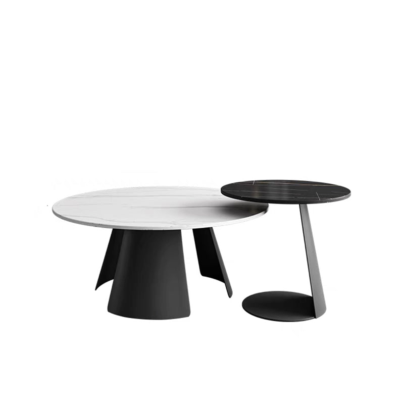 Modern Style Cocktail Table Slate Top Metal Base Round Coffee Table