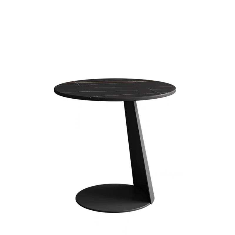 Modern Style Cocktail Table Slate Top Metal Base Round Coffee Table