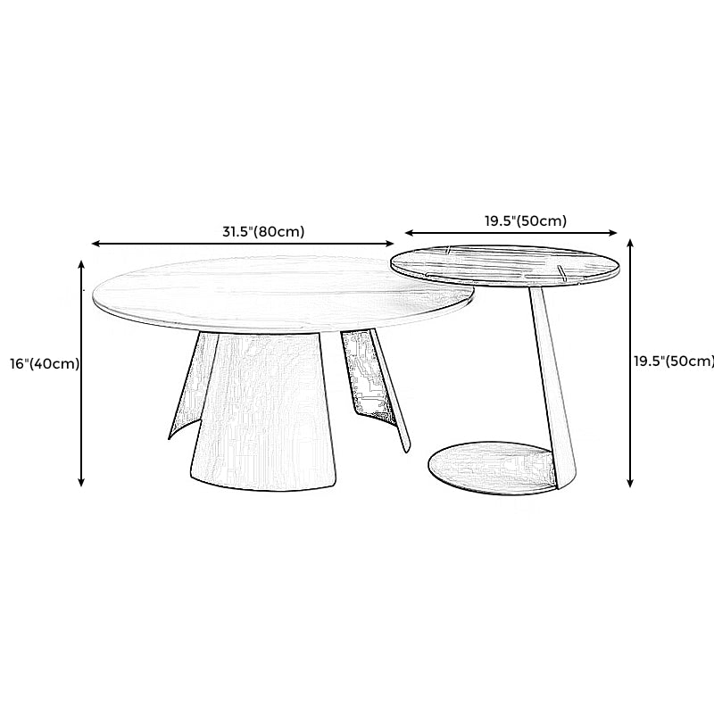 Modern Style Cocktail Table Slate Top Metal Base Round Coffee Table
