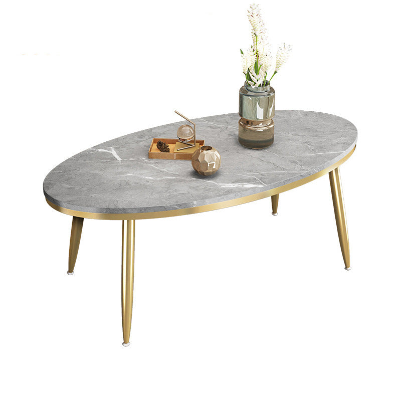 Modern Style Cocktail Table Rock Plate Top Metal Base Round Coffee Table