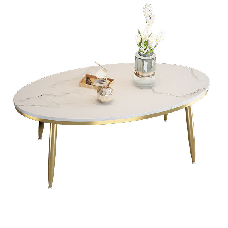 Modern Style Cocktail Table Rock Plate Top Metal Base Round Coffee Table