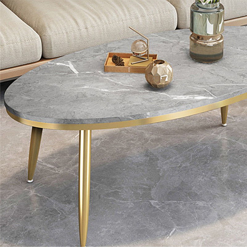 Modern Style Cocktail Table Rock Plate Top Metal Base Round Coffee Table