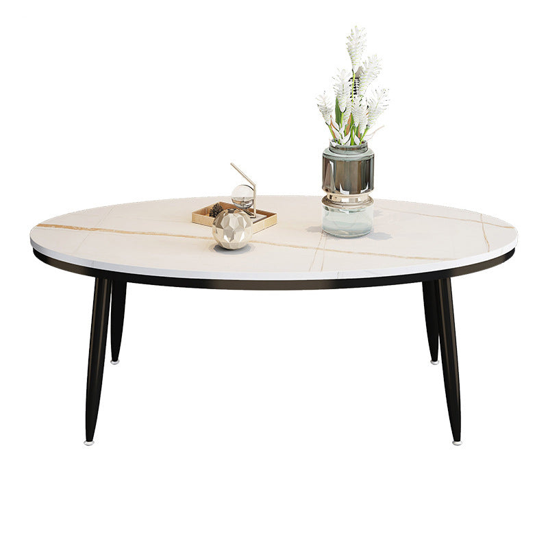 Modern Style Cocktail Table Rock Plate Top Metal Base Round Coffee Table