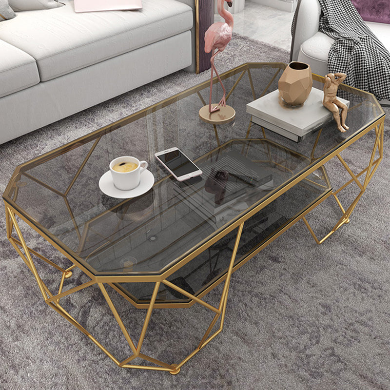 Modern Style Tempered Glass & Slate Bunching Table Metal Rectangular Coffee Table