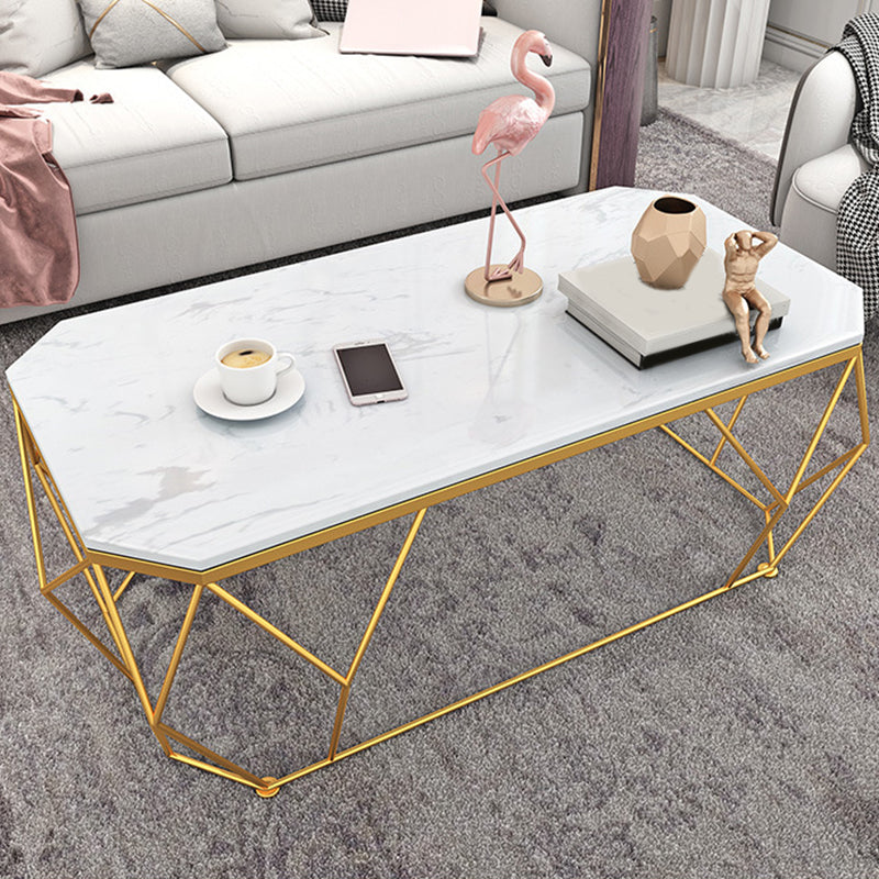 Modern Style Tempered Glass & Slate Bunching Table Metal Rectangular Coffee Table