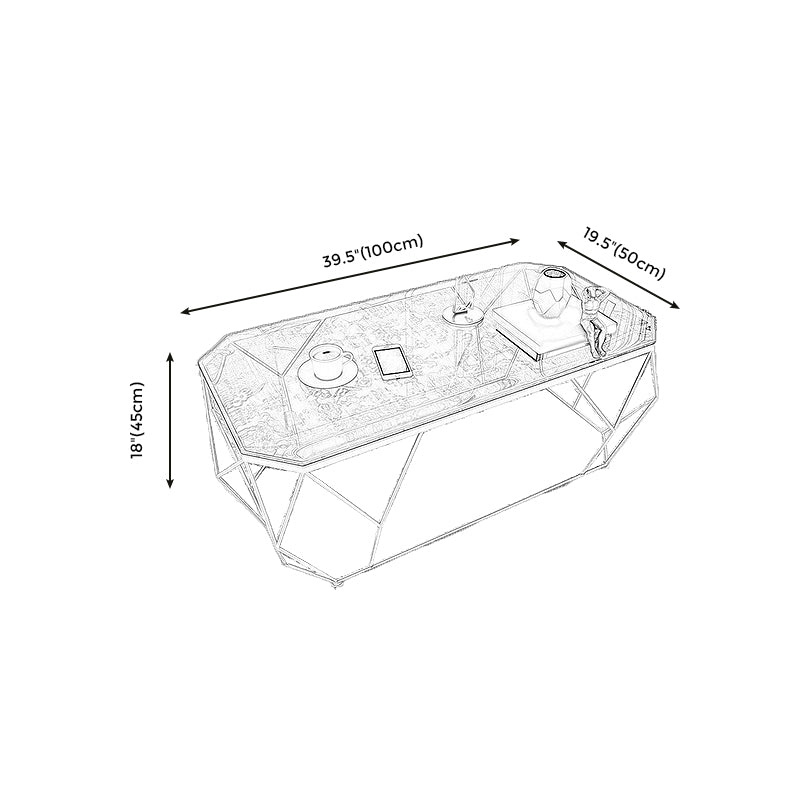 Modern Style Tempered Glass & Slate Bunching Table Metal Rectangular Coffee Table