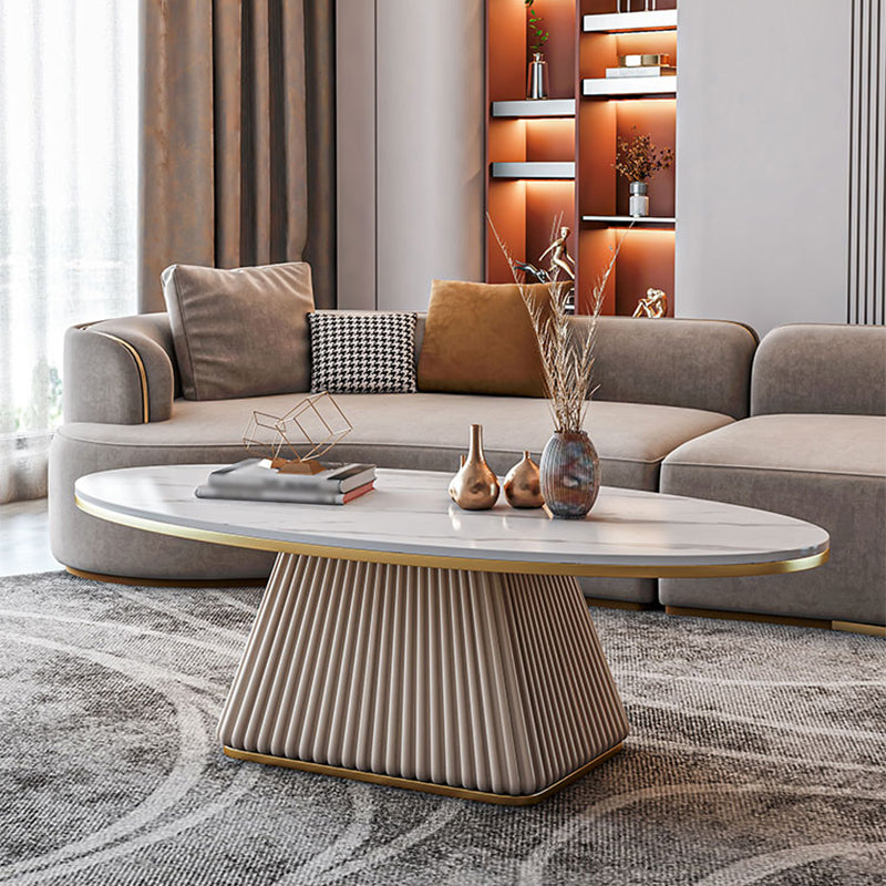 Modern Style Oval Coffee Table Metal Base on Top of Black Gold/platinum/white Slate