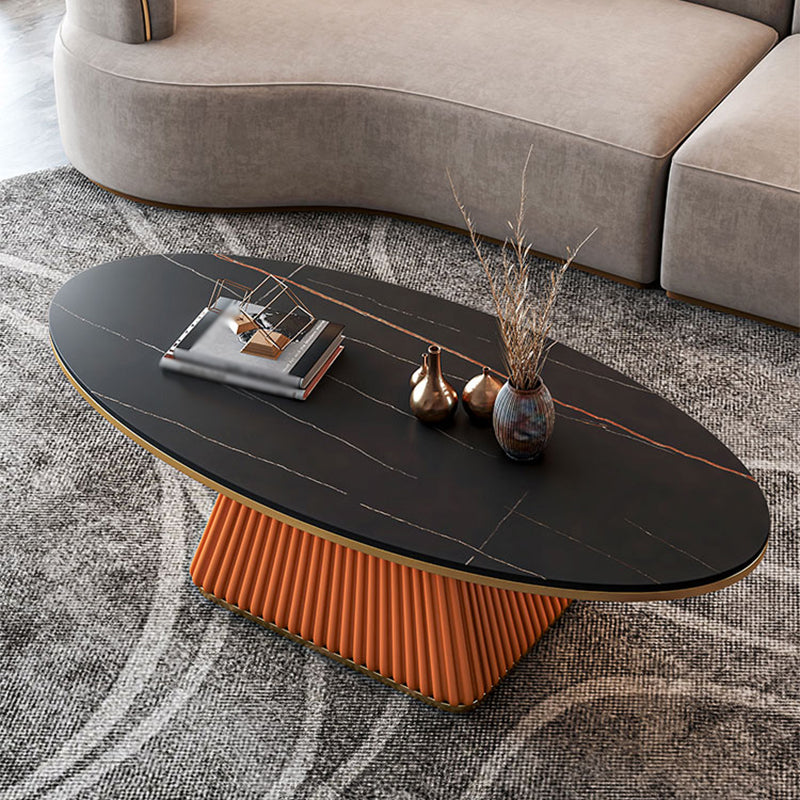 Modern Style Oval Coffee Table Metal Base on Top of Black Gold/platinum/white Slate