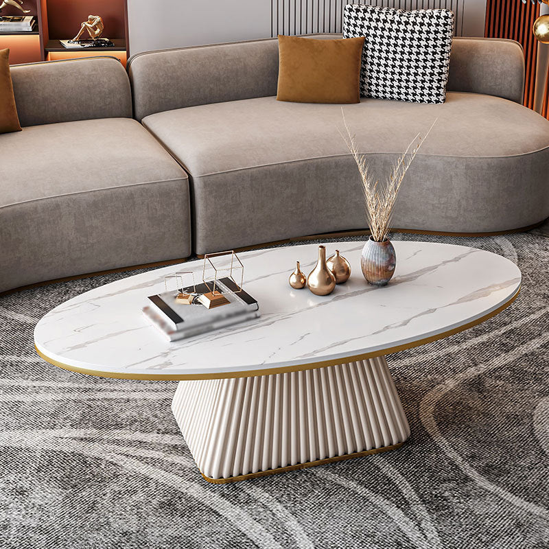 Modern Style Oval Coffee Table Metal Base on Top of Black Gold/platinum/white Slate