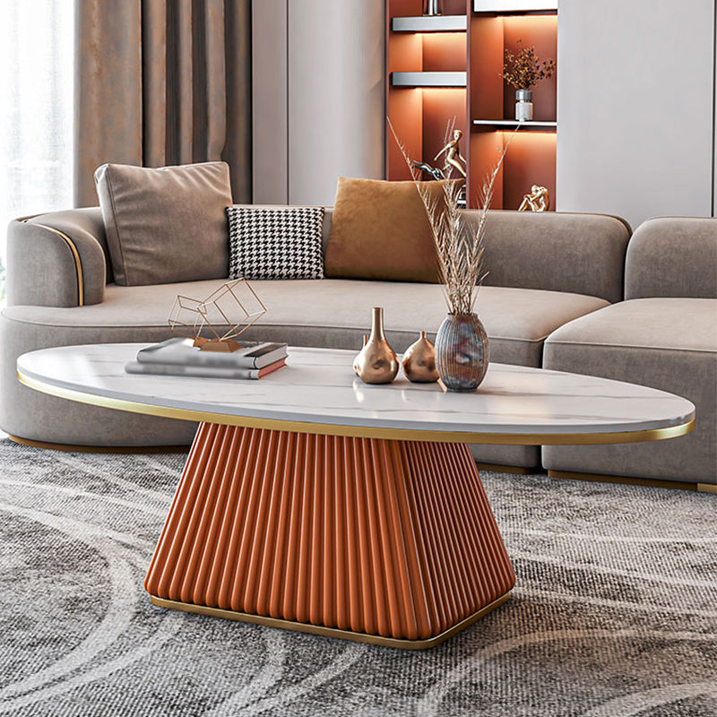 Modern Style Oval Coffee Table Metal Base on Top of Black Gold/platinum/white Slate