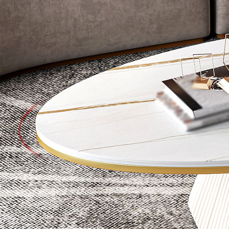 Modern Style Oval Coffee Table Metal Base on Top of Black Gold/platinum/white Slate