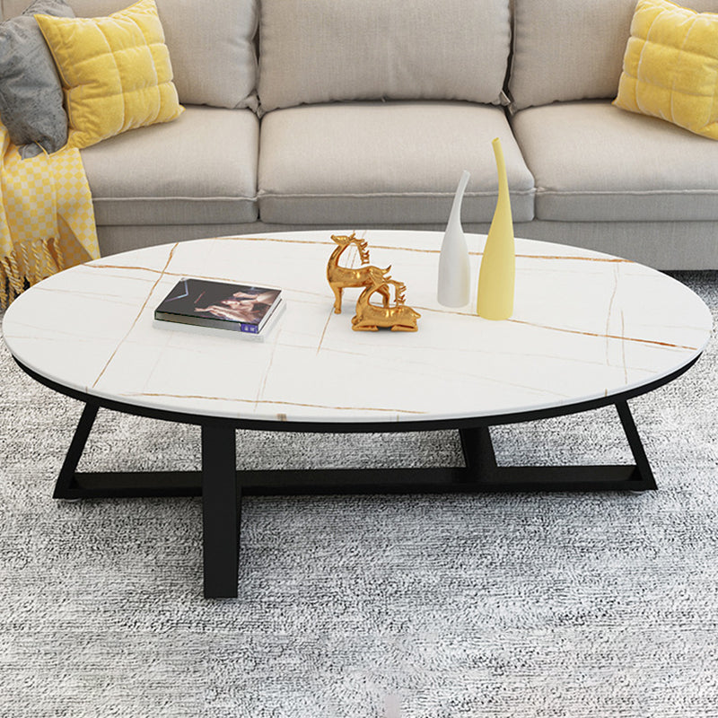 17.7"H Modern Solid Color Metal Frame Base Slate Top Round Coffee Table