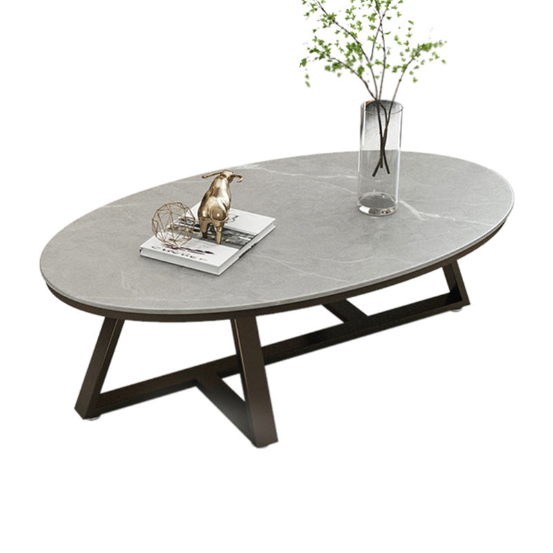 17.7"H Modern Solid Color Metal Frame Base Slate Top Round Coffee Table